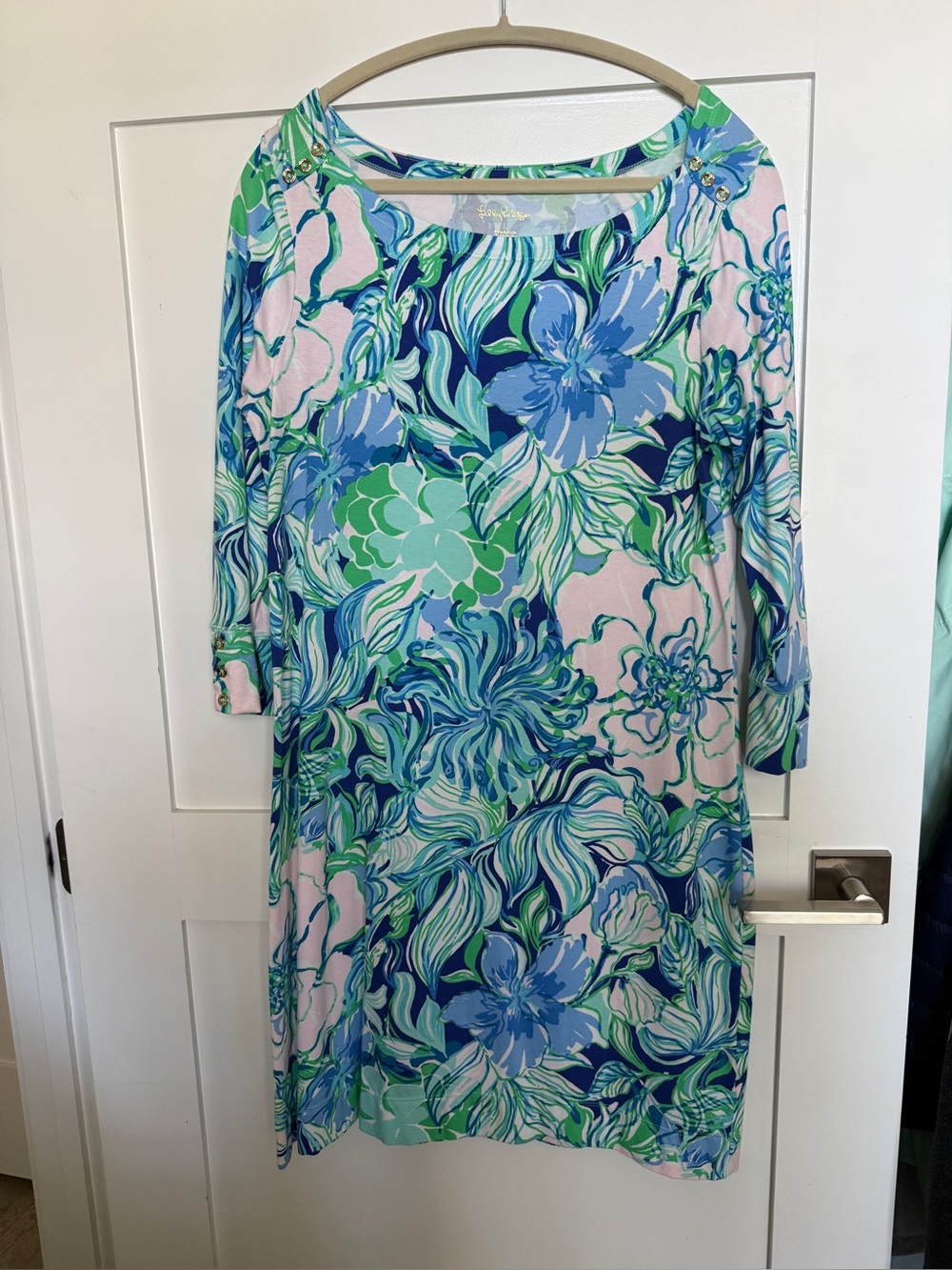 Lilly Pulitzer floral dress with gold accents size large